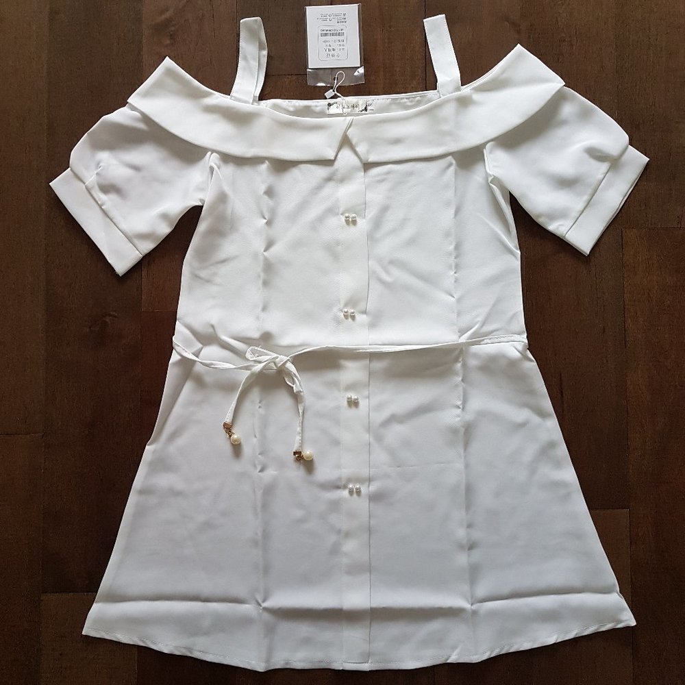 Classic & Best White Cold-Shoulder Dress, One Size